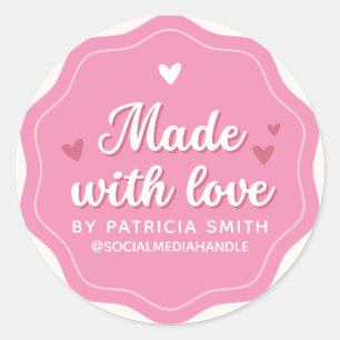 Create your own Made with love cute pink business  Classic Round Sticker