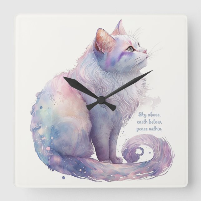 Create Your Own Magic White Cat Square Wall Clock (Front)