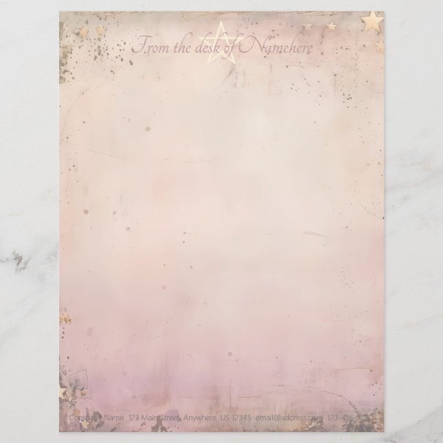 Create Your Own Magical Pink Gold Starry Letterhead (Front)