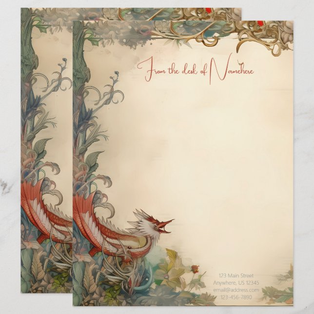 Create Your Own Medieval Fantasy Bird Stationery (Front/Back)