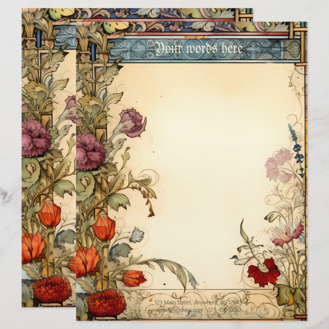 Create Your Own Medieval Renaissance Floral Letterhead (Front/Back)