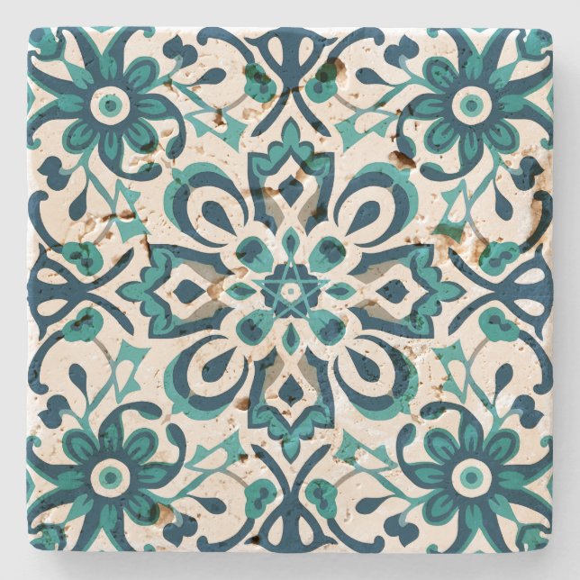 Create Your Own Mediterranean Sea Blue Mandala Stone Coaster (Front)