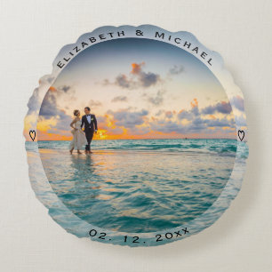 Create Your Own Memorable Newly Weds Wedding Photo Round Pillow