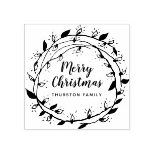 Create Your Own   Merry Wreath   Personalized Rubber Stamp