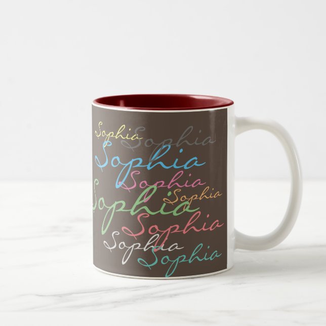 Create your own messy name text unique calligraphy Two-Tone coffee mug (Right)