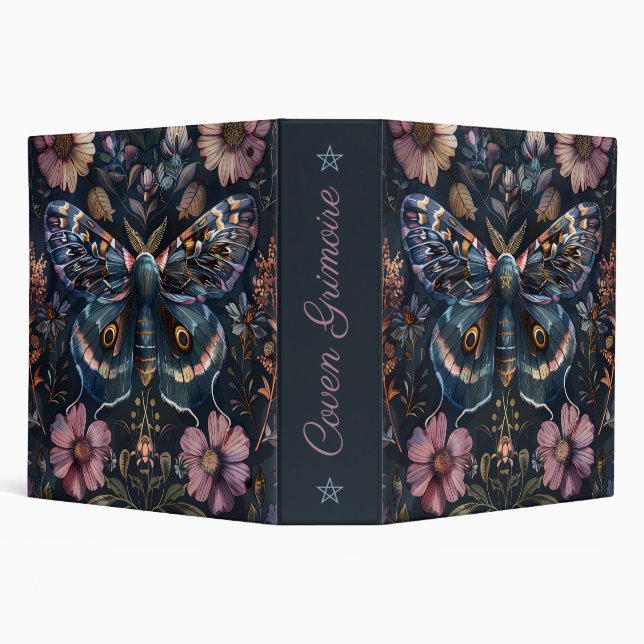 Create Your Own Midnight Blue Fantasy Moth Floral Binder (Background)