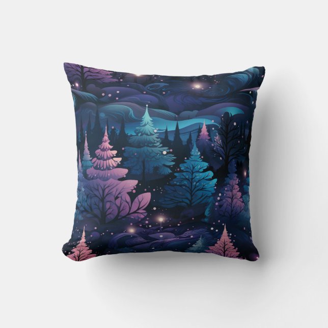 Create Your Own Midnight Purple Christmas Trees Throw Pillow (Front)