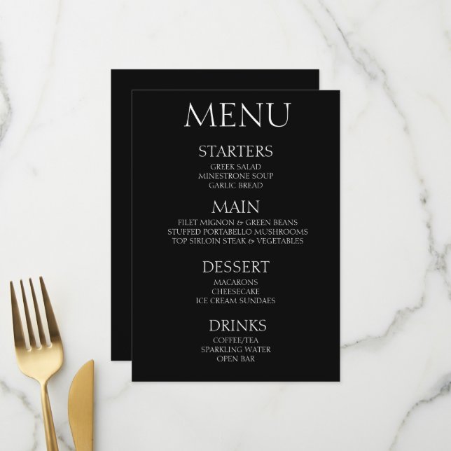 Create Your Own - Minimalist Black Event Menu (Front/Back In Situ)