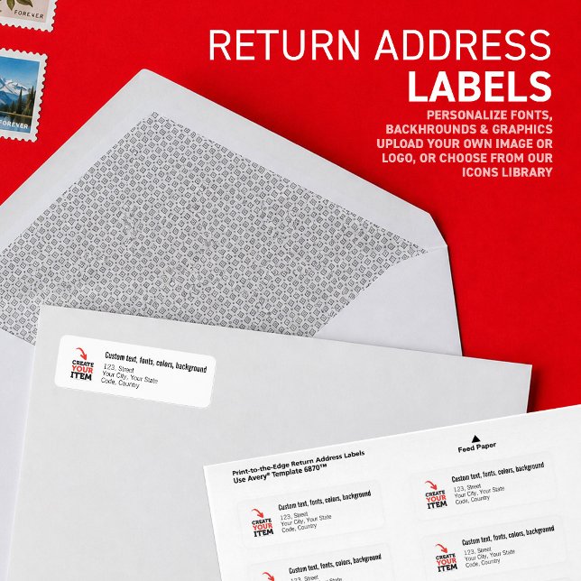 CREATE-YOUR-OWN Minimalist Custom logo and address (Create your personalized address labels, customize & select the fonts, graphics & background colors)