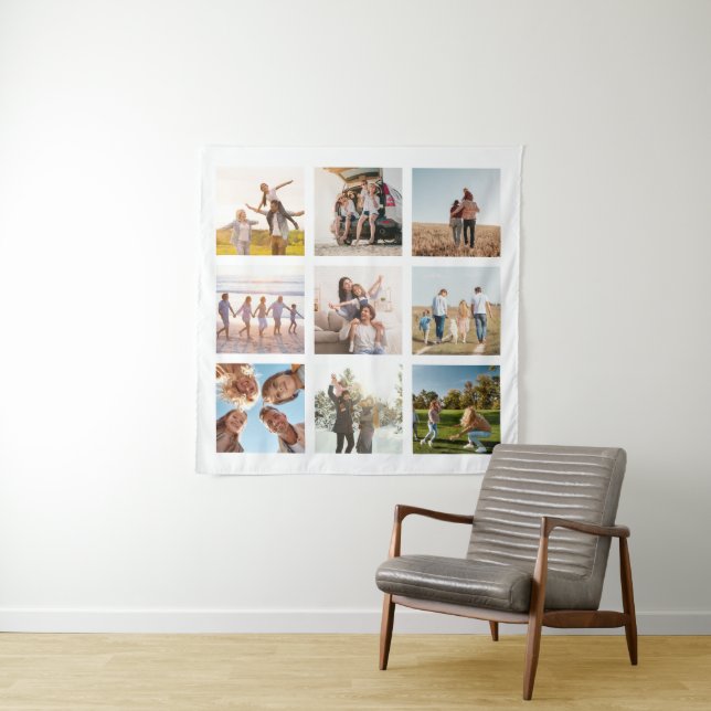 Create Your Own Modern 9 Photo Collage Square Tapestry (In Situ)