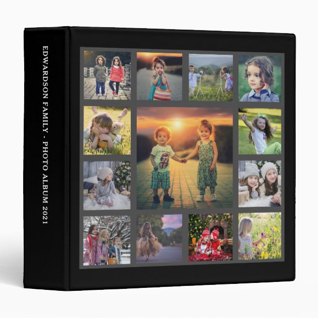Create your own modern black family photo collage  binder (Front/Spine)