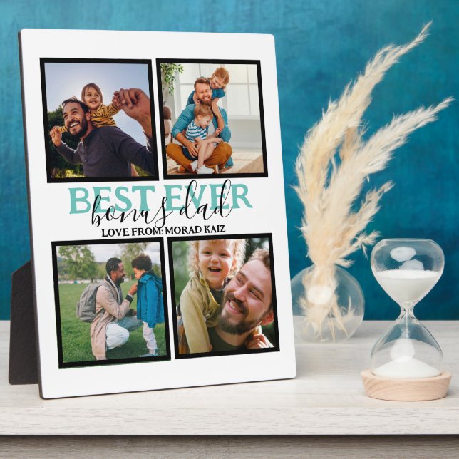 Create your own Modern Bonus Dad 4 Photo Collage Plaque (Side)
