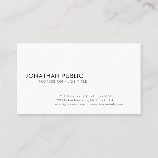 Create Your Own Modern Elegant White Minimalistic Business Card (Front)