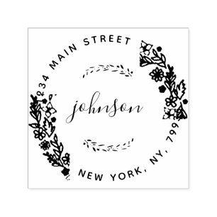 Create Your Own Modern Floral Round Return Address Self-inking Stamp
