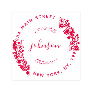 Create Your Own Modern Floral Round Return Address Self-inking Stamp