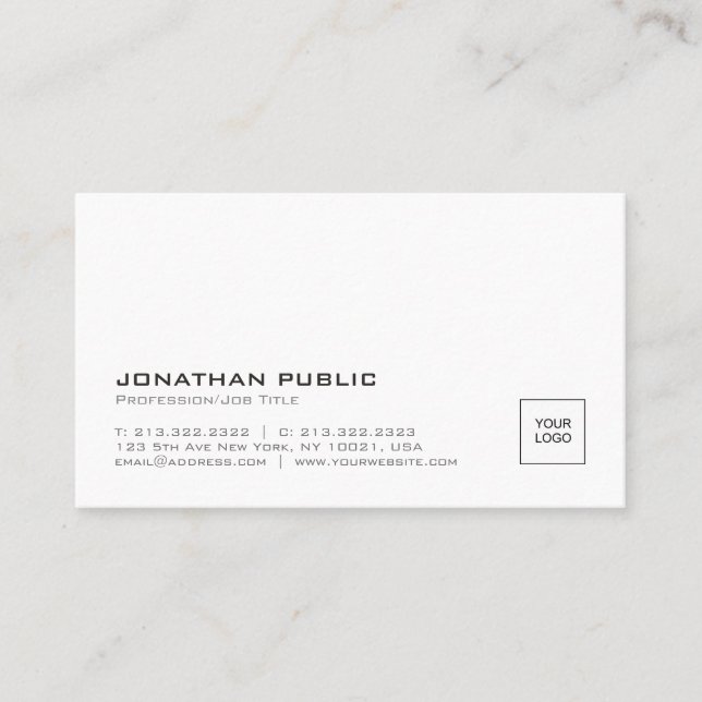 Create Your Own Modern Logo Plain Elegant White Business Card (Front)