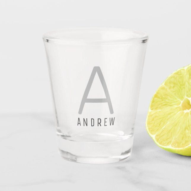 Create Your Own Modern Monogram Guys Name Shot Glass (Front)