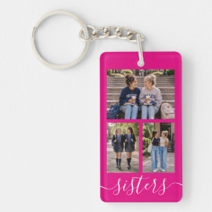 Create Your Own Modern Photo Collage Sisters Pink Keychain