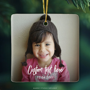 Create Your Own Modern Script Photo Ceramic Ornament