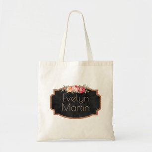 Create Your Own Monogram Name Chalkboard Flowers Tote Bag