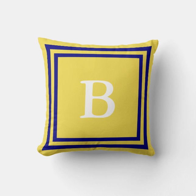 Create Your Own Monogram Navy Blue and Yellow Throw Pillow (Front)
