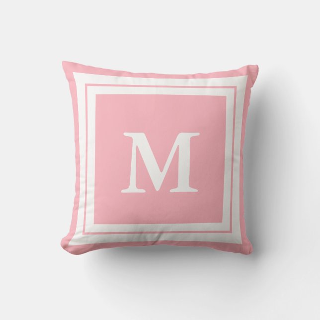 Create Your Own Monogram Pale Pink and White Throw Pillow (Front)