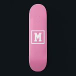 Create Your Own Monogram Template Pink and White Skateboard<br><div class="desc">Create Your Own Monogram Template Pink and White skateboard. Easily add the monogram initial in white color on a dark background. choose the deck type from the options menu.</div>