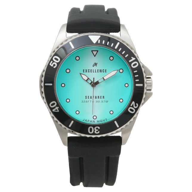 Create Your Own Monogrammed Blue Typography Mens Watch (Front)