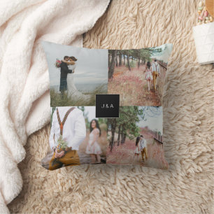 Create your own monogrammed wedding photo collage throw pillow