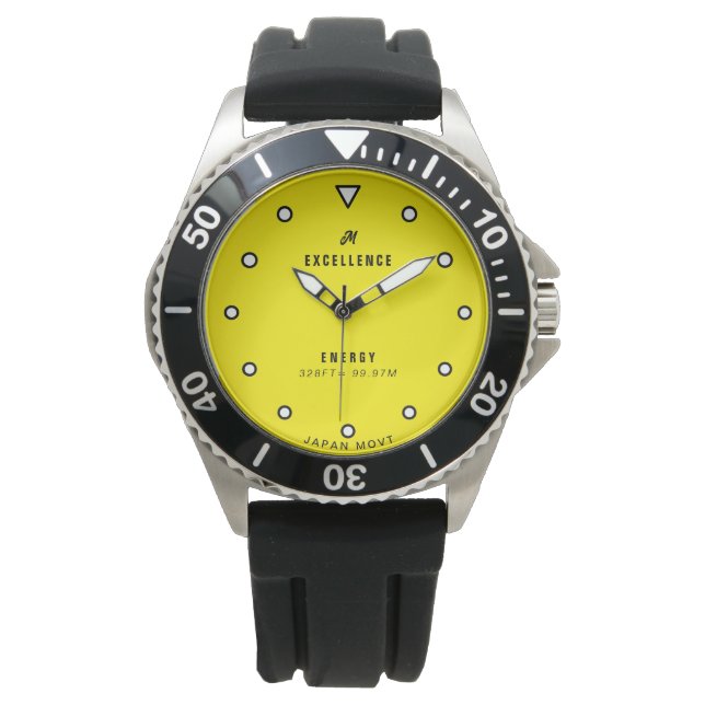 Create Your Own Monogrammed Yellow Typography Mens Watch (Front)