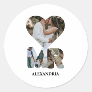 Create your own Mr and Mrs photo Matching couple Classic Round Sticker