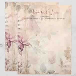 Create Your Own Musical Pink Flower Garden Letterhead