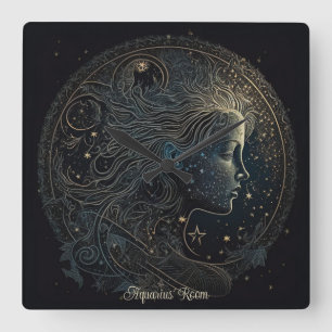 Create Your Own Mystical Aquarius Zodiac Square Wall Clock