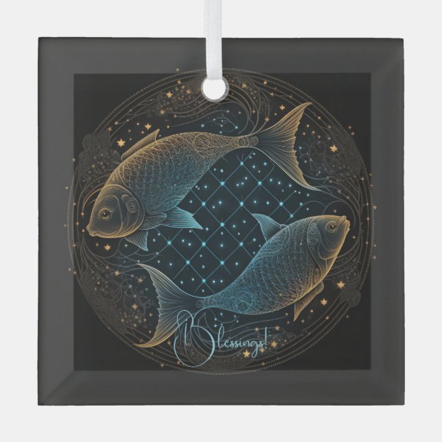 Create Your Own Mystical Astrology Pisces Zodiac Glass Ornament (Front)