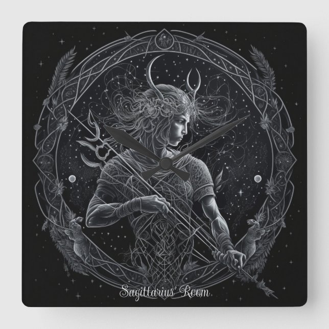 Create Your Own Mystical Astrology Sagittarius Square Wall Clock (Front)