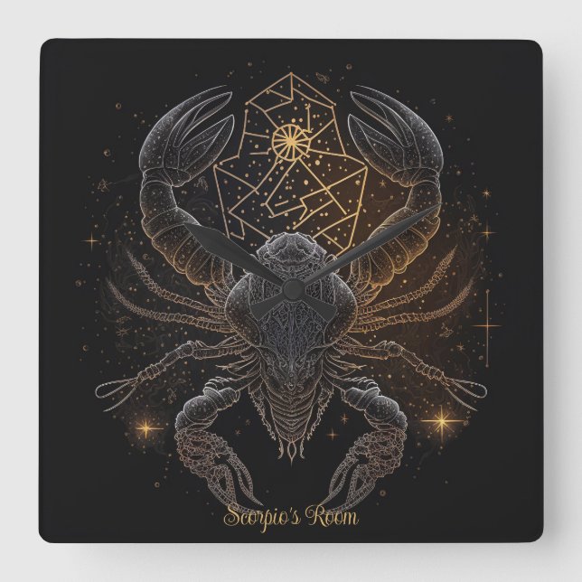Create Your Own Mystical Astrology Scorpio Zodiac Square Wall Clock (Front)