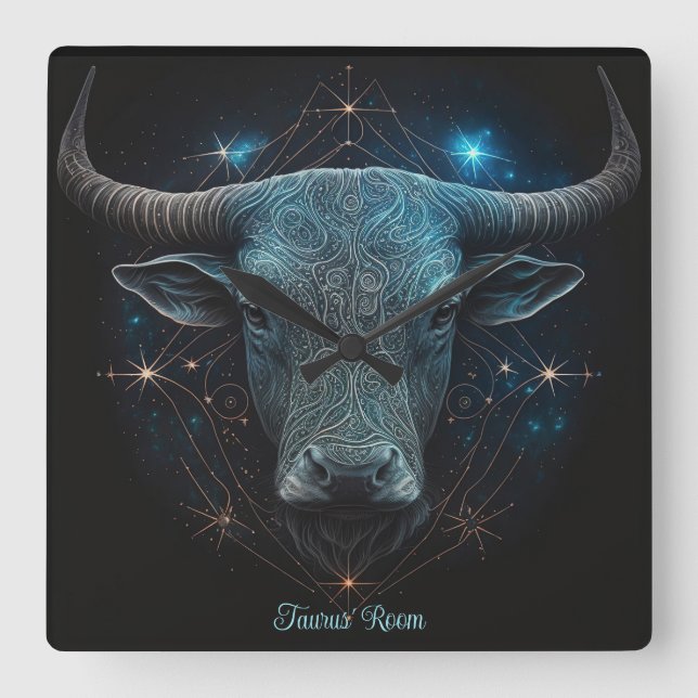Create Your Own Mystical Astrology Taurus Zodiac Square Wall Clock (Front)