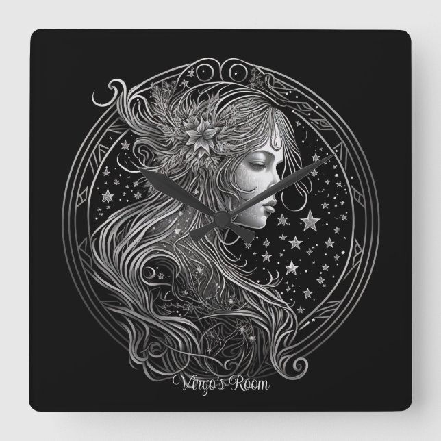 Create Your Own Mystical Astrology Virgo Zodiac Square Wall Clock (Front)