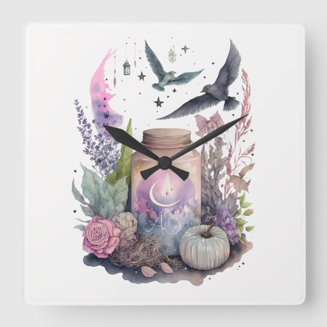 Create Your Own Mystical Autumn Square Wall Clock (Front)
