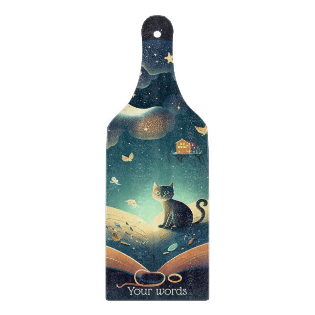 Create Your Own Mystical Black Cat & Grimoire Cutting Board (Front)
