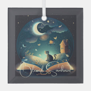 Create Your Own Mystical Black Cat & Grimoire Glass Ornament