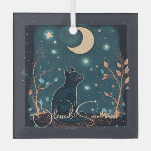 Create Your Own Mystical Black Cat & Wildflowers Glass Ornament