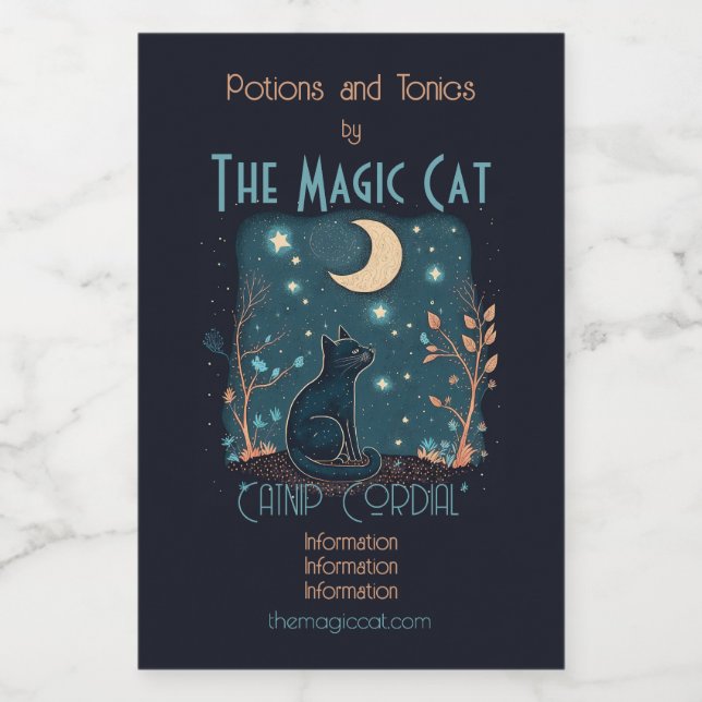 Create Your Own Mystical Black Cat & Wildflowers Wine Label (Single Label)