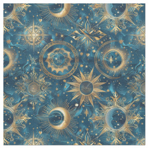Create Your Own Mystical Blue & Gold Celestial Fabric