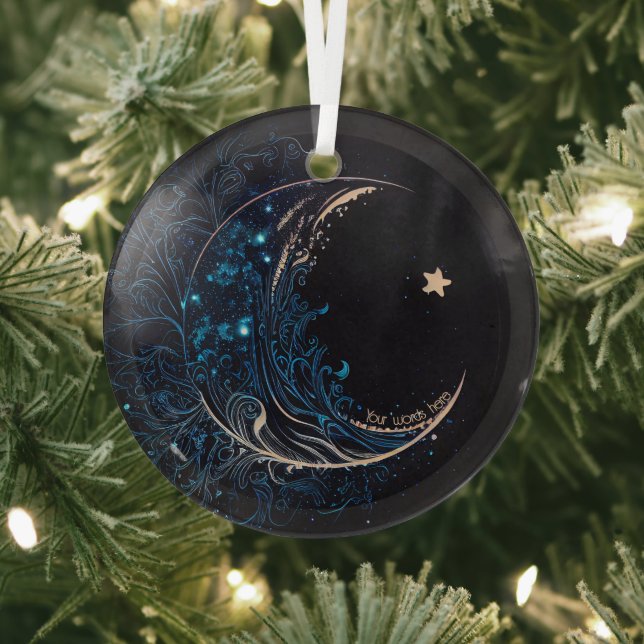 Create Your Own Mystical Blue & Gold Moon Glass Ornament (Insitu)