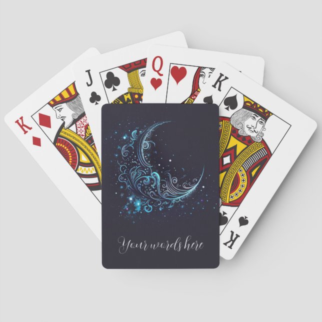 Create Your Own Mystical Blue & Silver Moon Playing Cards (Back)