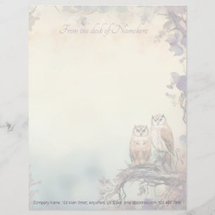 Create Your Own Mystical Brown Owls Forest Floral Letterhead