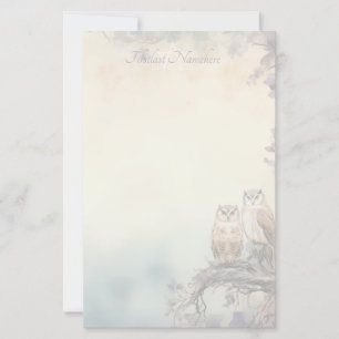 Create Your Own Mystical Brown Owls Forest Floral Stationery