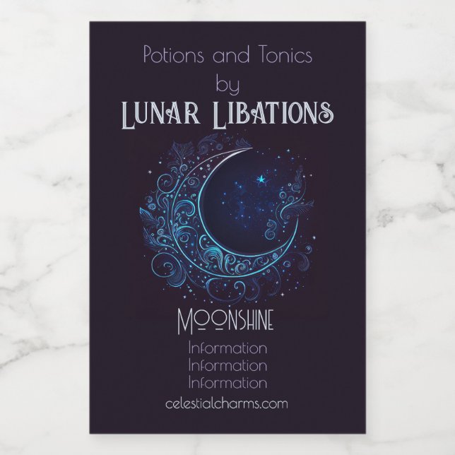 Create Your Own Mystical Filigree Moon Wine Label (Single Label)