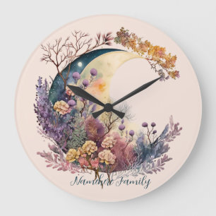 Create Your Own Mystical Floral Crescent Moon Large Clock
